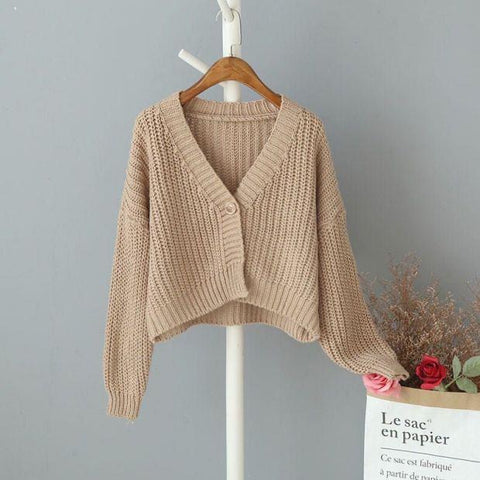 New Autumn And Winter Clothes Baggy Coat Soft Thick Thread Short Cardigan Sweater For Women