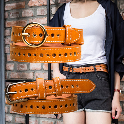 No Need To Punch Women's Hollow Belt Retro Youth Student Denim Decorative Pin Buckle Belt Casual Internet Celebrity Trouser Belt